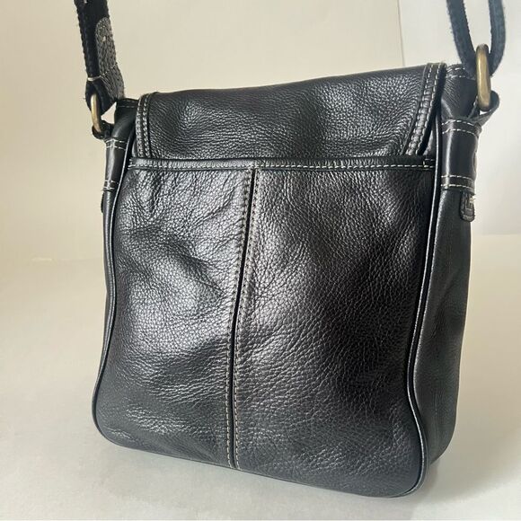 VTG Fossil Pebble Leather Black Messenger Crossbody Shoulder Purse Bag - Picture 8 of 16